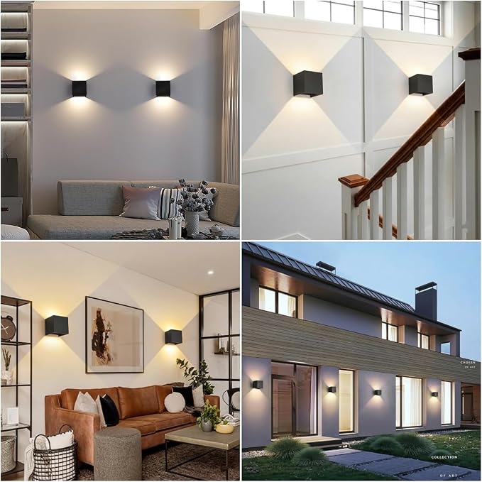 15W 3CCT Adjustable Up and Down LED Wall Sconce 4 Pack | Black IP65 waterproof ETL certified 1300LM Exterior/Interior Lighting Fixtures for porches & patios