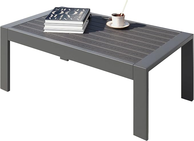 FansaFurn All-Weather Aluminum Outdoor Coffee Table, Modern Rectangle Patio Coffee Table for Balcony Garden, Deep Grey