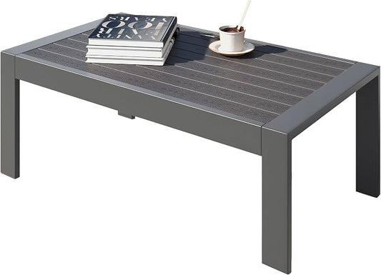 FansaFurn All-Weather Aluminum Outdoor Coffee Table, Modern Rectangle Patio Coffee Table for Balcony Garden, Deep Grey