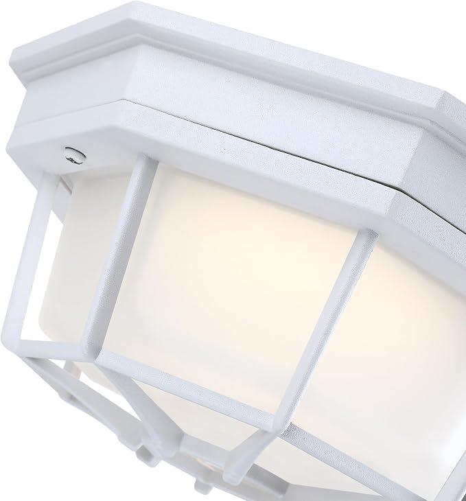 8.5 inch White Outdoor Flush Mount Ceiling Light LED 2700K 3000K 3500K 4000K 5000K 8.5” White Porch Outside Light for Balcony Octagonal LED Ceiling Lights,Aluminum Alloy,Glass,14W, 120V, 750lm-1000Lm