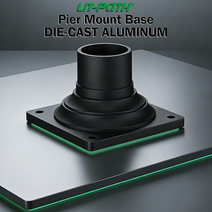 Pier Mount Base, Fits 3" Post Light, Rustproof and Thick Aluminum | Pole Light Adapter, 4.0mm Thick, Waterproof, Anti-rust, 6.1"Wx6.1"Dx4.02"H, Black, 2 Pack
