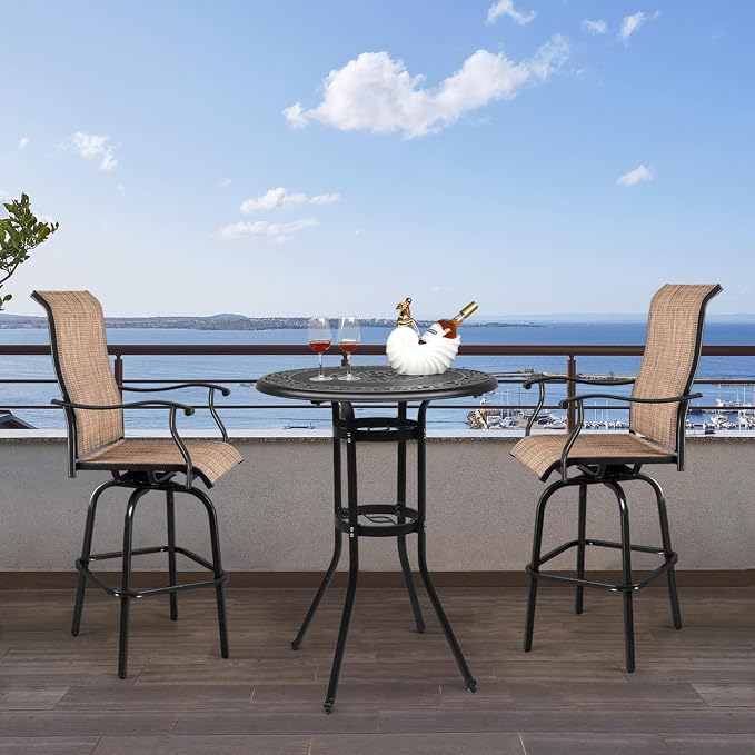 32" Cast Aluminum Outdoor Dining Side Table,Round Patio Dining Table,All-Weather Outdoor Dining Table,Patio Coffee Bistro Table,with Umbrella Hole,for Garden Pool Deck Lawn Backyard (Black)