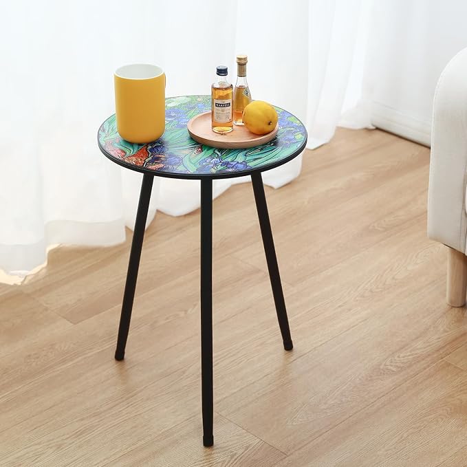 Party Zealot 2 Packs Metal Outdoor Side Table Irises Patio Side Tables for Outside Small End Tables Round Patio Coffee Table Plant Stand for Balcony, Indoor, Bedroom, Living Room, Small Space