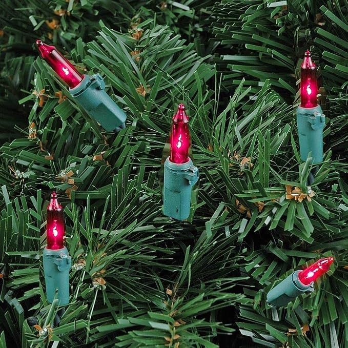 Novelty Lights 50 Feet 100 Bulbs Pink Incandescent Mini Lights, Green Wire