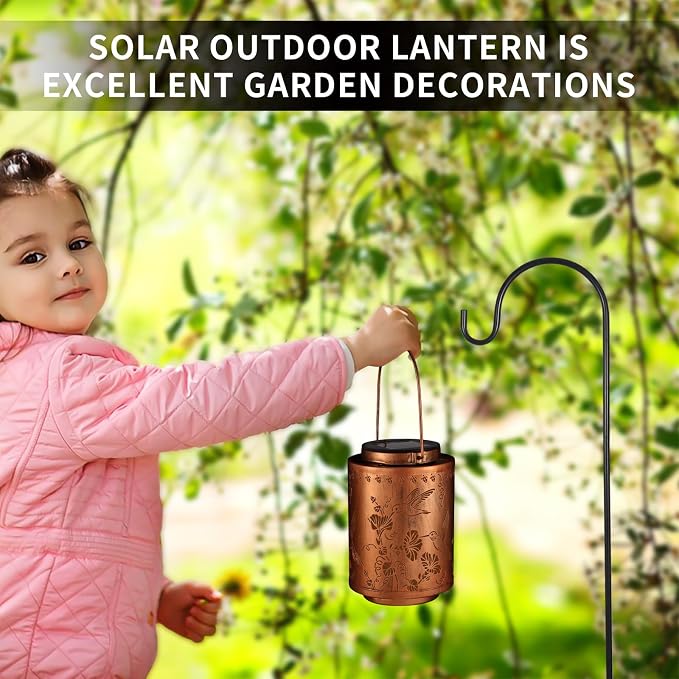 2 Pack Solar Lanterns Outdoor Waterproof Garden Decor Gifts for Women | Metal Hanging Solar Lights Decoration for Outside LED Lanterns for Yard Patio Birthday Gifts Mon Grandma （Hummingbirds）