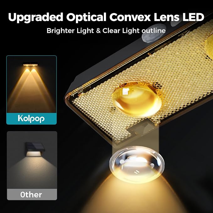 kolpop Warm White Solar Fence Lights Outdoor,Fence Lights Solar Powered with Motion Sensor,IP65 Waterproof,3 Modes LED Solar Lights for Patio,Backyard,Railing,Wall,Nighttime,Party,Pool,12 Pack