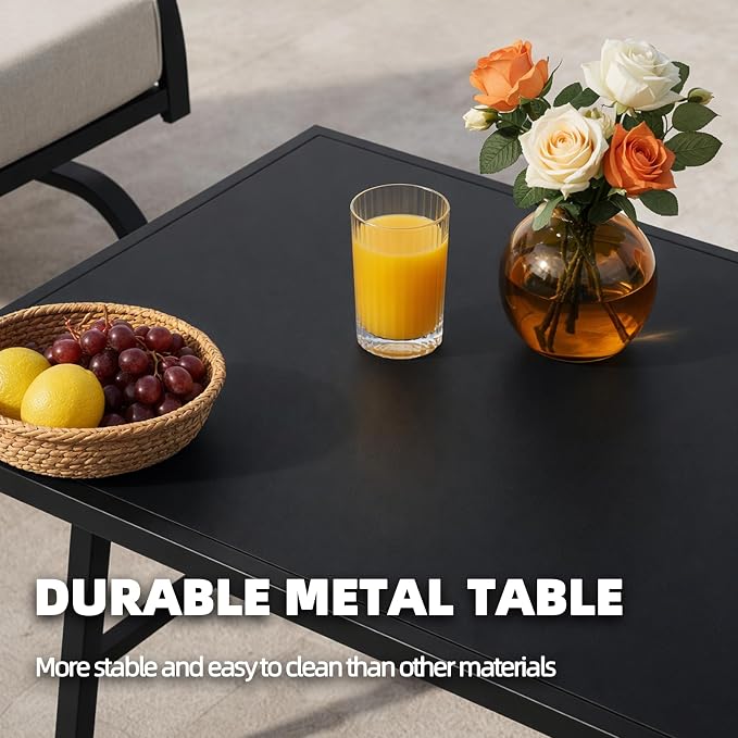 ALAULM 4 Piece Patio Furniture Set,Outdoor Metal Patio Furniture with Coffee Table & Rocking Chairs Conversation Set for Porch,Backyard,Poolside, Garden-Grey