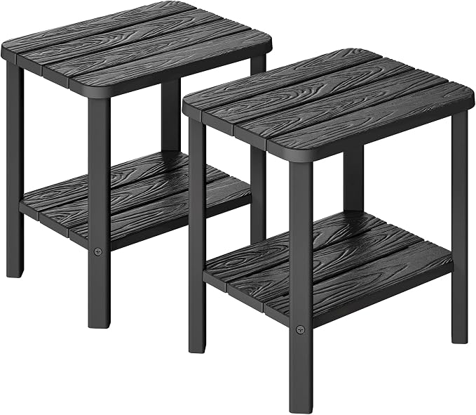 KAMABOKO Adirondack Square Outdoor Side Table Set of 2, HDPE Small Patio Table, Weatherproof End Table for Patio, Pool, Backyard, Easy Maintenance(Black)