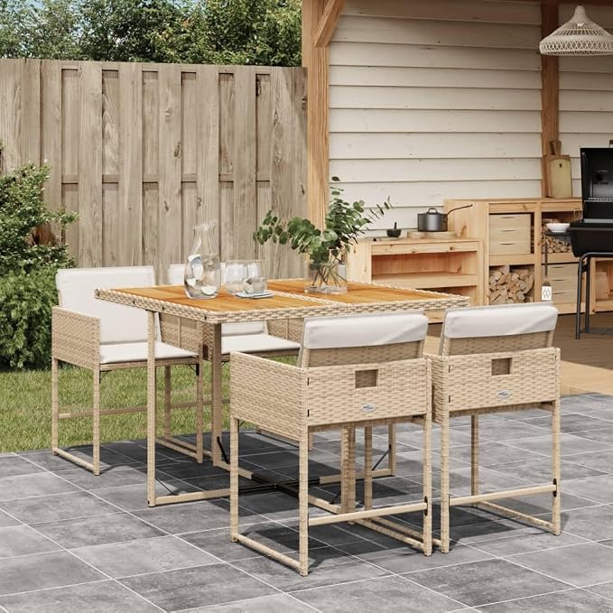 5 pcs Set Patio Dining Set & Balcony Furniture Beige PE Rattan Garden Dining Set Outdoor Dining Set for Lawn Backyard Front Porch 43.3 x 41.7 x 28.7 in