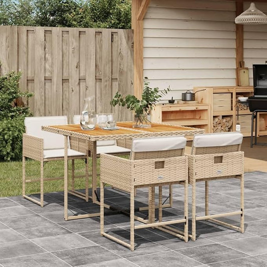 5 pcs Set Patio Dining Set & Balcony Furniture Beige PE Rattan Garden Dining Set Outdoor Dining Set for Lawn Backyard Front Porch 43.3 x 41.7 x 28.7 in