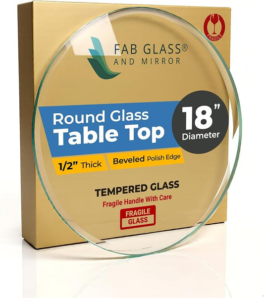 18 Inch Round Tempered Beveled Polished Edge Glass Table Top 1/2” Thick Round Glass Table Top Heavy Duty, Dining, Coffee, and Office Tables by Fab Glass and Mirror