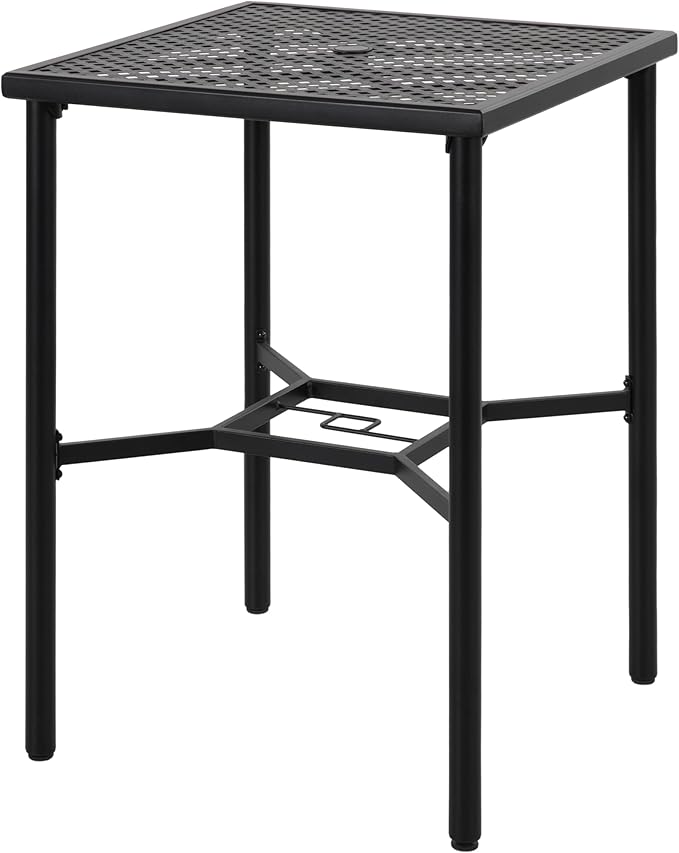 NUU GARDEN Patio Bar Table with Umbrella Hole, Bar Height Bistro Table, Black
