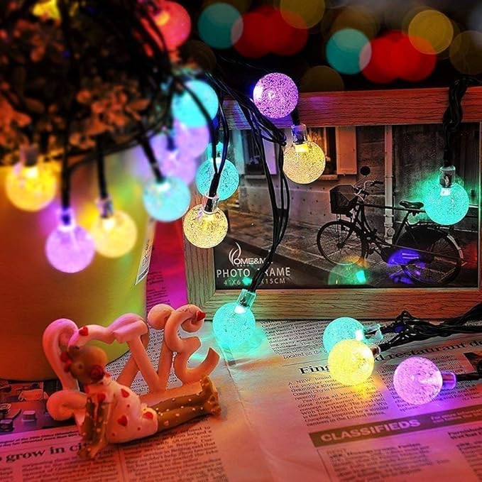 Toodour Solar String Lights Outdoor, 36ft 60 LED Globe String Light with 8 Mode, Waterproof Crystall Ball Lights Solar Patio Lights for Garden, Lawn, Patio, Gazebo, Yard, Outdoor Decor - Multicolor
