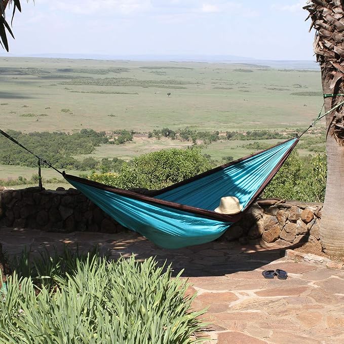 Vivere Double Parachute Camping Hammock, Includes Stuff-Sack (Chocolate/Turquoise)