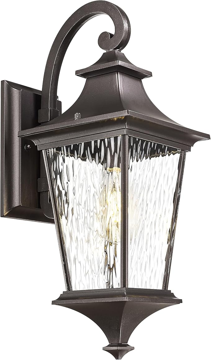 Emliviar Outside Wall Sconce Light Fixture, 21.1 Inch Rustic Wall Lantern with Water Ripple Glass, Outdoor Patio Light in Oil Rubbed Bronze Finish for Entryway, XE292B-M ORB SW