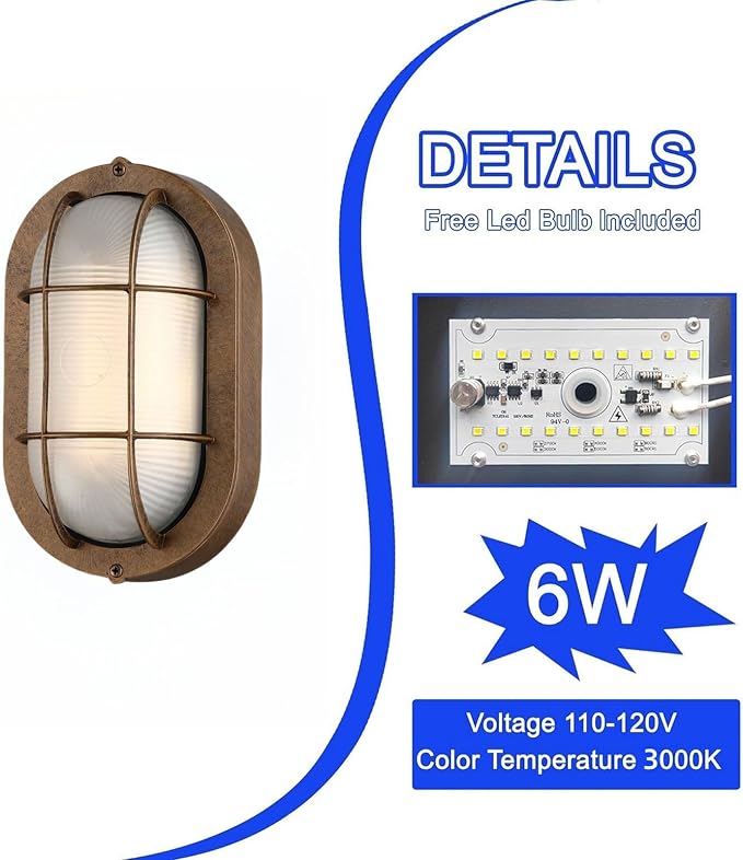 WISBEAM LED Bulkhead Light Bronze, Outdoor LED Wall Light for House, Dimmable, 6W Replace 60W, 450 Lumen 3000K Daylight White 80CRI, Waterproof, ETL Rated