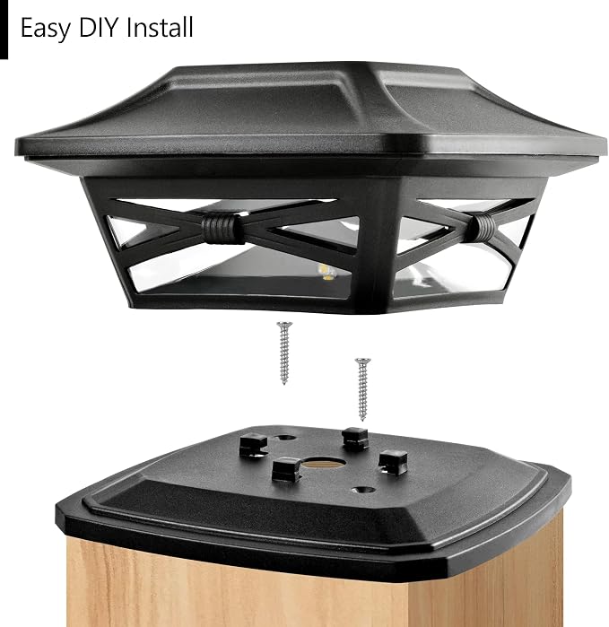 Davinci Flexfit Solar Outdoor Post Cap Lights, 4x4 5x5 6x6, Bright LED, 4PK | Slate Black, Wooden Posts, fence/deck/garden/patio, UV fade-protected plastic, auto-on, 7-8h, cordless, IP44, 25lm warm white