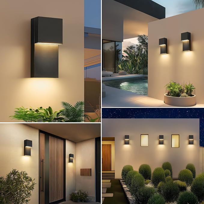 11.8'' LED Outdoor Wall Light, Black Exterior Lighting Fixture,2 Pack | Hardwired, Warm White 3000K, Modern Outside Porch Lights Fixtures, Built-in LED Indoor Outdoor Sconce for House Garage Patio