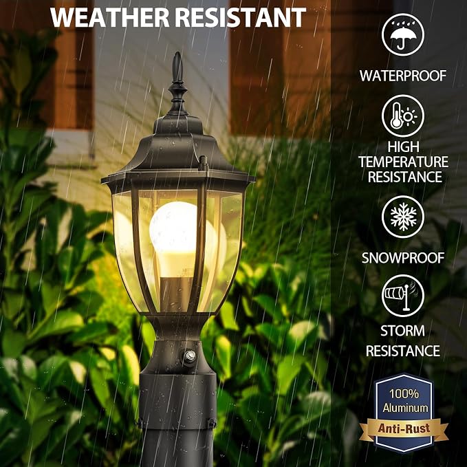 Lamomo Outdoor Post Lights, 2 Packs Dusk to Dawn Lamp Post Light Fixture, Waterproof Aluminum Lamp Posts Outdoor Lighting Pole Lantern for Yard Patio Pathway Garden