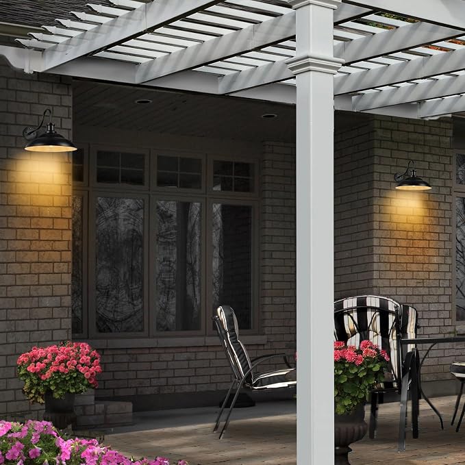 Dusk to Dawn Barn Light Outdoor, 16 Inch Farmhouse Wall Sconce, Vintage Exterior Wall Mount Lighting Fixture, Waterproof Black Lantern for Porch Garage