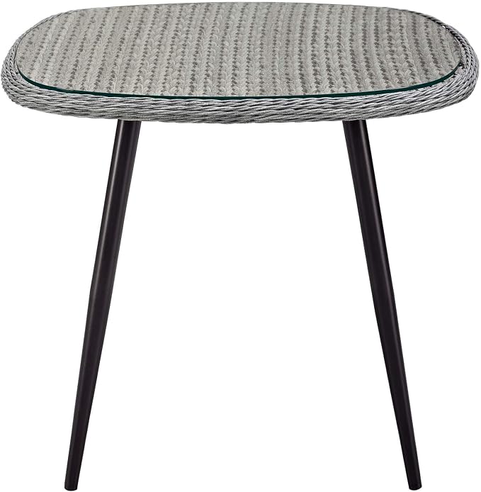 Contemporary Modern Outdoor Patio Balcony Garden Lounge Dining Table Grey Gray Glass Rattan Wicker
