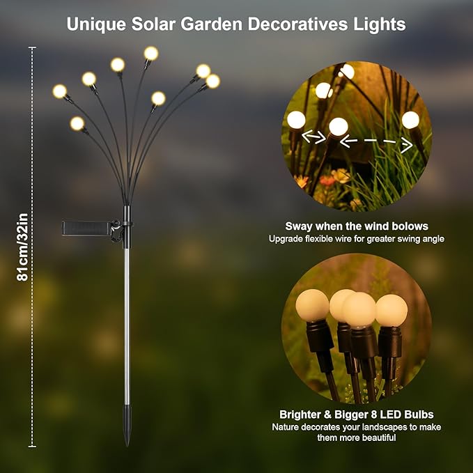 ASMAD Solar Lights Outdoor(4 Pack-32 LEDs),Solar Garden Lights,Fairy Lights | Firefly Light for Garden Decor, Outdoor lights, Outdoor Decor, Patio Decor, Gifts for Women, Gifts for Grandma, Big Bulb