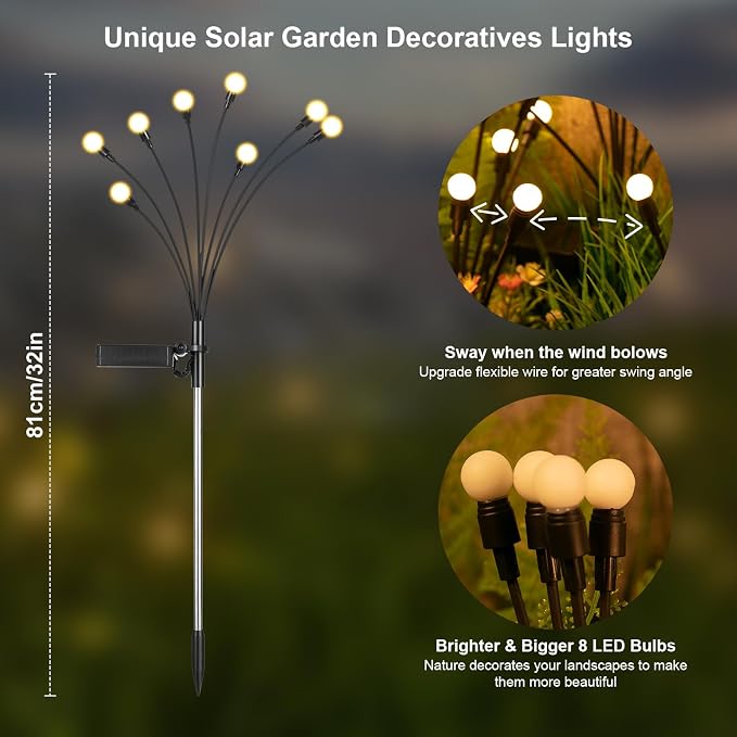 ASMAD Solar Lights Outdoor(8 Pack-64 LEDs),Solar Garden Lights,Fairy Lights | Firefly Light for Garden Decor, Outdoor lights, Outdoor Decor, Patio Decor, Gifts for Women, Gifts for Grandma, Big Bulb
