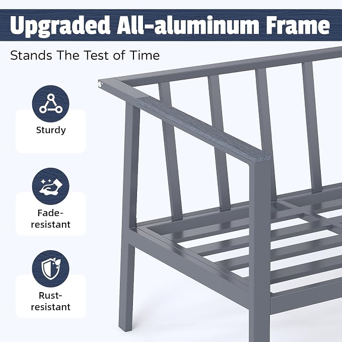 Aug-guan Aluminum Patio Furniture Set 4 Piece, Outdoor Conversation Set with 5" Cushions, Olefin Fabric, Rustproof Frame, Non-Slip Feet, Compact Patio Sofa Set for Balcony, Backyard, Porch,Grey