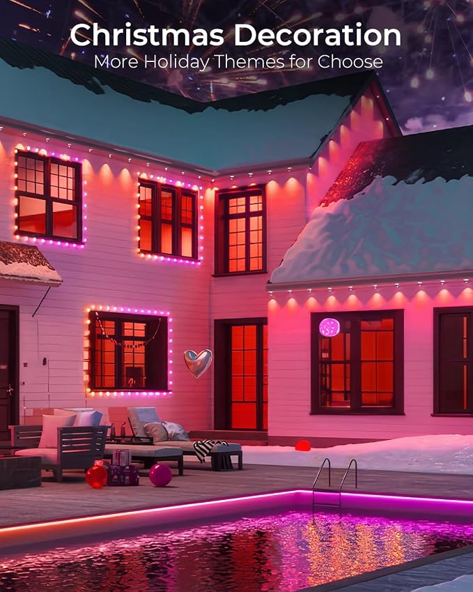 CINOTON Permanent Outdoor Lights 150ft, Smart RGBW+IC Eaves Lights with 90LEDs, IP67 Waterproof, 111 Scene Modes for Daily and Festival, Halloween Christmas Holiday Decor, APP/Voice/Remote Control