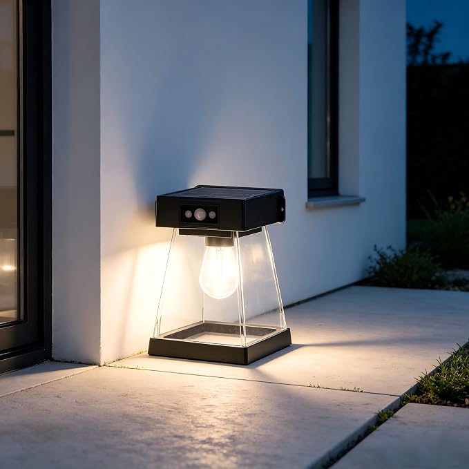 Outdoor Solar Motion Sensor Light, IP65 Waterproof Wall Lights with Remote | Dusk to Dawn Hanging Porch Lights with 3 Lighting Modes & Indicator, Colorful LED Solar Fence Lights for Home Garden Door