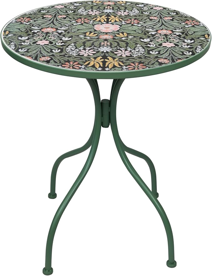 Rustic Outdoor Metal Side Table 24in Patio Bistro Mosaic Patterned Design Ceramic Tile Top Round Table Garden Furniture Dining Table for Yard Balcony Porch Poolside Terrace Decor