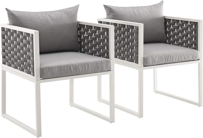 Modway Stance Outdoor Patio Aluminum Set of 2 Dining Armchair in White Gray
