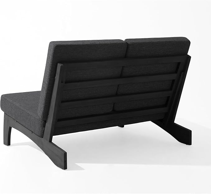 Outdoor Furniture Patio Couch, Weather Resistant Patio Loveseat Sofa Couch with Removable Cushion & Pillows, Black Wood Frame for Porch & Backyard Seating - Dark Gray