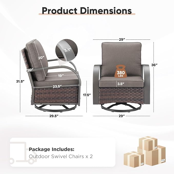 Belord Luxury Patio Furniture (Grey, 2 PCS - Swivel Glider)