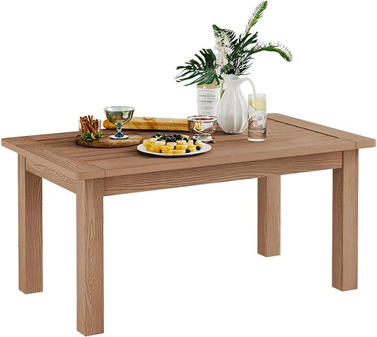 36" Outdoor Coffee Table, Weatherproof HIPS Patio Coffee Tables for Outside, All Weather Outdoor Center Table with 220lbs Capacity for Deck, Garden, Balcony, Indoor, Teak