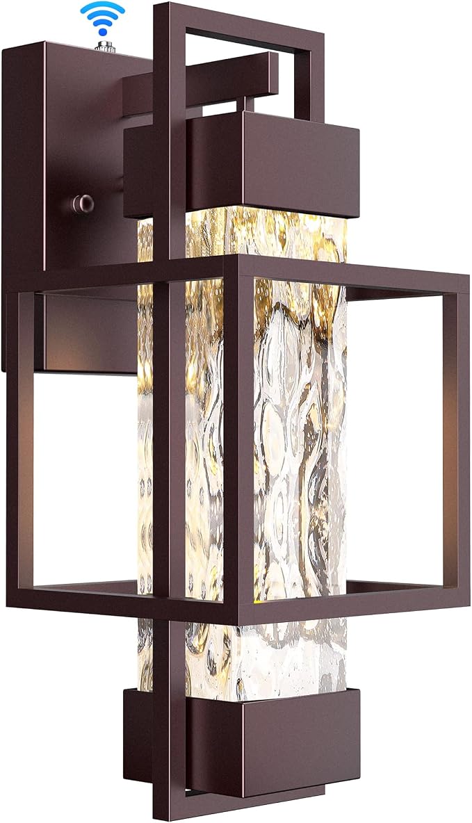 Modern Outdoor Light Fixture Dusk to Dawn Outdoor Lighting, 15" H Exterior Wall Sconce Waterproof Porch Light, Outside Light for House with Water Glass for Garage Doorway, Oil Rubbed Bronze