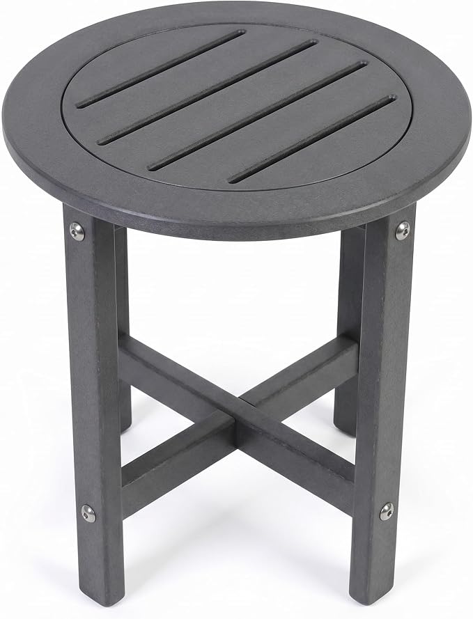 GDFStudio HDPE Outdoor Side Table, Small Patio End Table, All-Weather Round Accent Table for Porch Balcony Deck Poolside, Gray