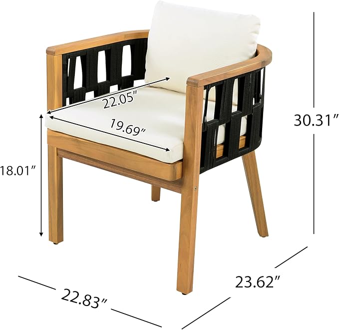 Acacia Wood Round Dining Set - Light Teak Finish Table with Pedestal Slat Legs + 4 Chairs, for Outdoor Patio, Garden, Poolside, Indoor Use - Set of 5, Modern Coastal Style (Style1)
