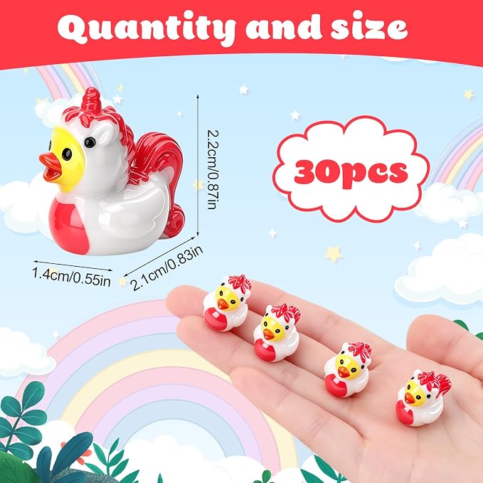 30 Pcs Unicorn Ducks, Mini Unicorn Resin Ducks Bulk, Fun Printed Toy Figures for Birthday Party Favors, Themed Decor, Kids Gift Collection (Unicorn)
