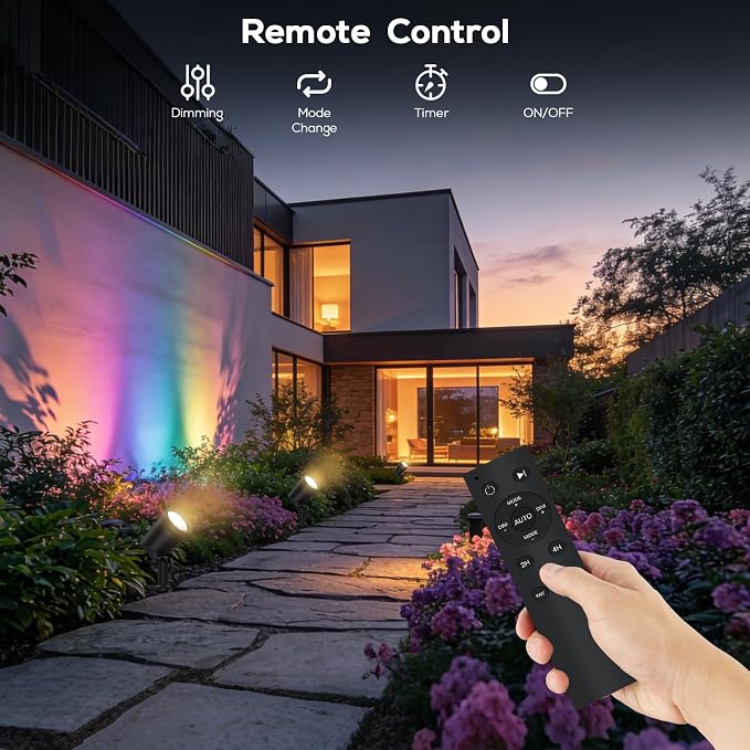 SUNTHIN 4 Pack Smart RGBW Landscape Lights, Color Changing Spot Lights | Outdoor LED Yard Lighting with Remote Control, Compatible with Alexa & Google Home, IP65 Waterproof for Garden, Trees & Walls