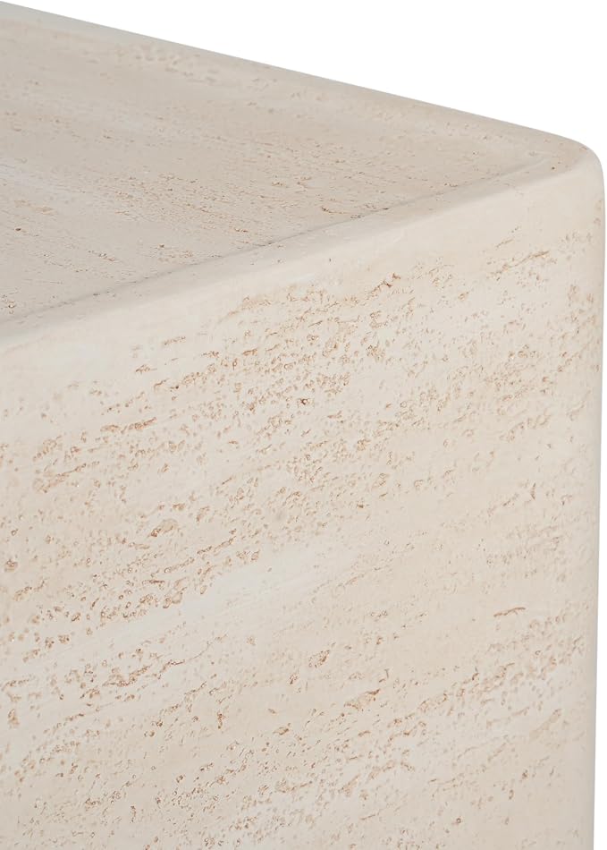 Christopher Knight Home Zax Lightweight MGO Outdoor Side Table, Square Accent Table with Stone-Like Texture, Weather Resistant Small End Table for Indoor/Outdoor Usage, No Assembly, Beige Travertine