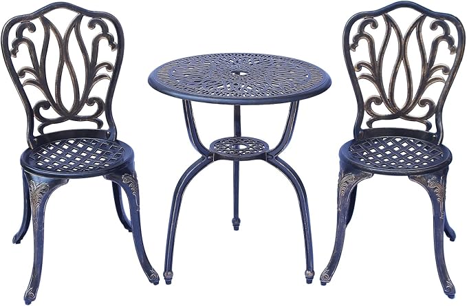 C/G 3 Piece Bistro Set,Outdoor Patio Set,Anti-Rust Cast Aluminum Bistro Table Set for Park Yard Front Porch Furniture(Antique Copper)