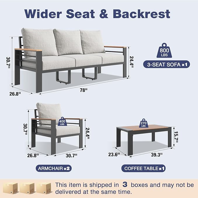 Aoxun Aluminum Patio Furniture Set with Umbrella 5 Seats, Oversized Outdoor Sectional with Washable Thick Cushions, Coffee Table, Patio Conversation Sets for Porch, Balcony, Deck