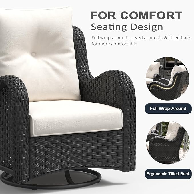 LayinSun 6 Pieces Outdoor Patio Furniture Set, Rattan Wicker Swivel Rocker Chairs Sets with Swivel Glider Chairs and Coffee Table