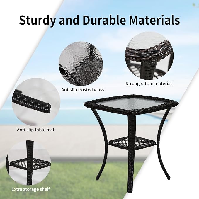 SHGJ&SOFT 3 Piece Patio Furniture Set, 2 Outdoor Swivel Rocking Chairs with Side Table, Wicker Glider Chairs, All-Weather Rattan Bistro Set for Porch, Deck, Pool (Red, Brown Open-Weave Rattan)