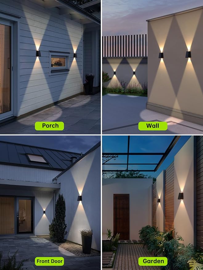 Mrzxy Solar Lights Outdoor Waterproof Dusk to Dawn Sconce for Outside, Wall | Up Down Solar Lignting 4 Pack Dusk to Dawn Warm White 3000K Outdoor IP65 Waterproof Solar Powered Modern LED