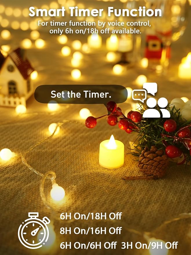 Connectable String Lights Indoor 100LED Smart Voice Controlled Fairy Lights | 43FT Warm White Globe Light Plug in, 12 Modes, Timer & Remote, IP44 Waterproof, for Bedroom Classroom Christmas Room Decor