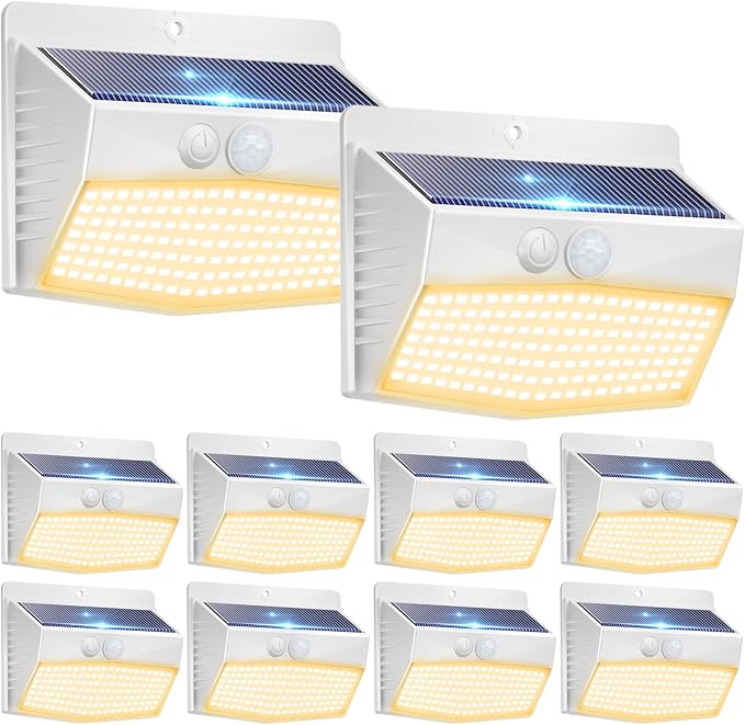 Solar Lights Outdoor Motion Sensor [10 Packs] Security Light with 3 Lighting Modes Wall Lights Waterproof Solar Powered Lights for Garden Fence Yard,White Warm