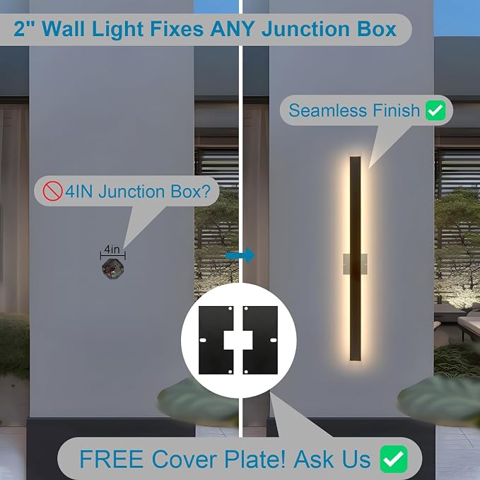 2PC 71inch Long Outdoor Wall Lights, 2700k-6500k Dimmable Black Modern Wall Sconce IP65 Waterproof LED Exterior Wall Mount Sconce Anti Rust Porch Lights Acrylic Outdoor Lights for House Patio
