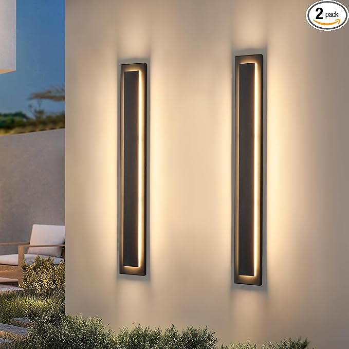 24 in Long Outdoor Wall Lights Modern Exterior Wall Light,36 W | Black Outside Light Fixtures For House,Patio,Front Porch, Included LED 3000K Warm White Light Bead,Waterproof, ,2 Pack